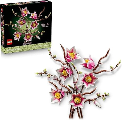 LEGO Botanicals Magnolia Branches - Artificial Flowers Set for Adults - 5 Faux Magnolias for Living Room or Bedroom Decor - DIY Gift Idea for Women - 11510