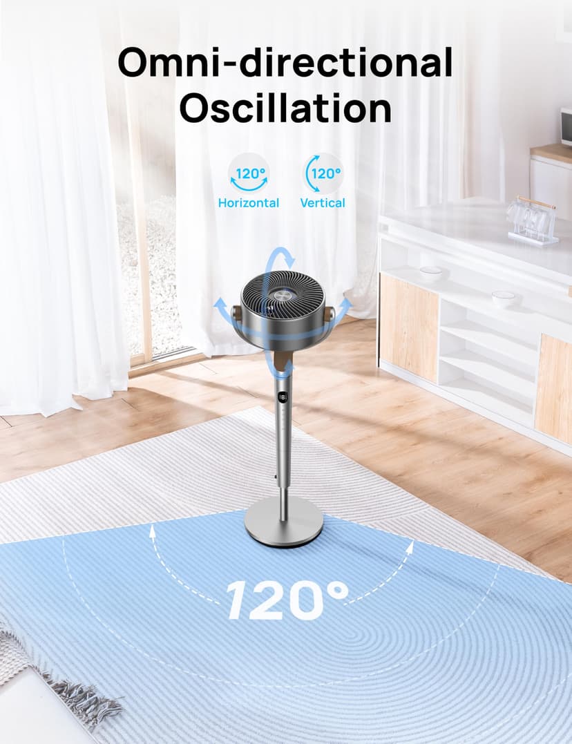 DREO Standing Fan, 120°+120° Smart Oscillating Floor Fans with Wi-Fi/Voice Control, 85 ft Fan For Bedroom, DC Motor Quiet Fans, adjustable height, 8 Speeds, 6 Modes, 12H Timer, Office, Room - 4
