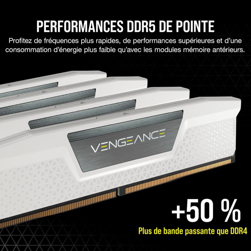 CORSAIR Vengeance DDR5 RAM 32Go (2x16Go) Jusqu'à 6400MHz CL36-48-48-104 1.35V AMD Expo Intel XMP 3.0 Mémoire pour Ordinateur de Bureau – Blanc (CMK32GX5M2B6400Z36W) - 3