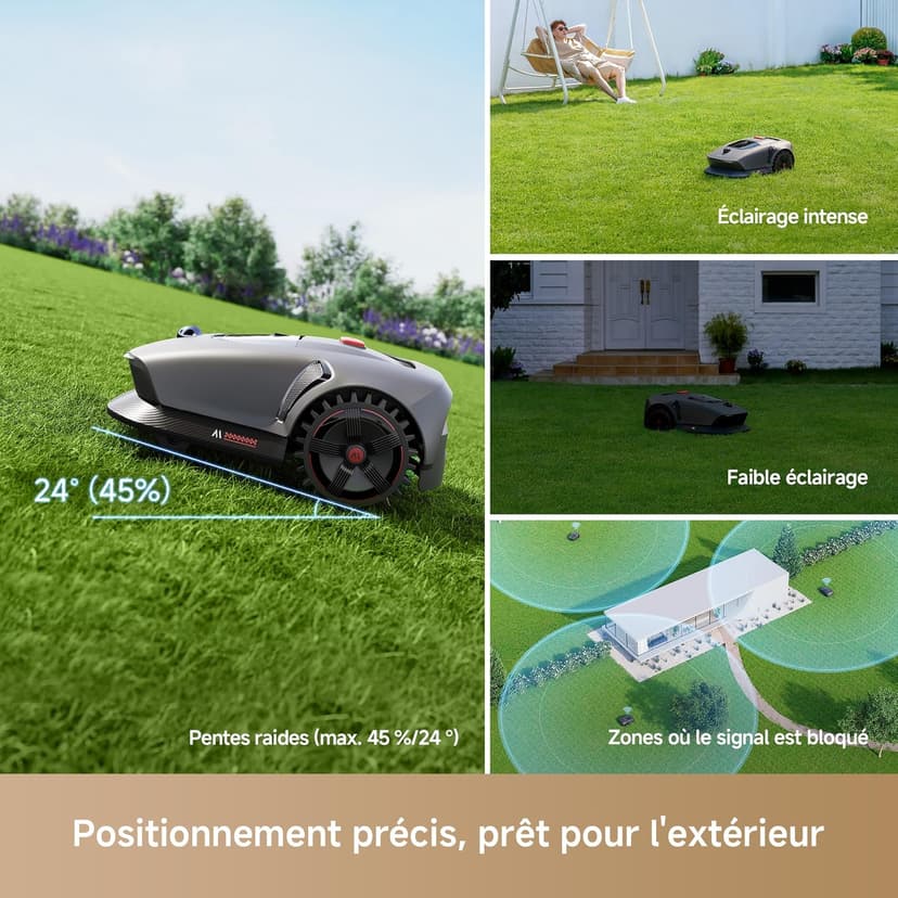 MOVA 1000 Robotic Lawnmower, UltraView Wireless Installation and Accurate Mapping up to 1000 m², smart Obstacle Avoidance, app Control, Improved Off-Road Wheels, U-Shaped Mowing, Fast Charging - 4