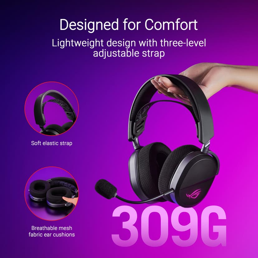 ASUS ROG Pelta - Casque gaming sans fil - connectivité tri-mode avec Speednova, membranes de 50mm plaquées en titane, micro à bande ultralarge de 10mm, batterie de 60 heures, conception légère de 309g - 2