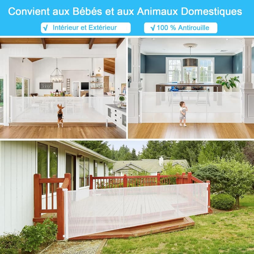 Extendable Baby Safety Gate, Safety Barrier for Children and Dogs, 0-500 cm Retractable Fences for Stairs and Hallways, Indoor and Outdoor - 7