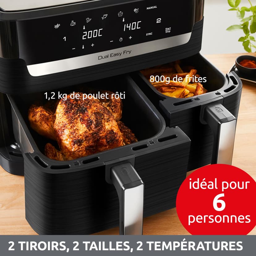 Moulinex Friteuse sans huile, Capacité 8,3 L, Jusqu'à 8 personnes, 7 programmes automatiques, Ecran tactile digital, Économie d'énergie, Air Fryer, Application dédiée, Easy Fry Dual EZ901820 - 3