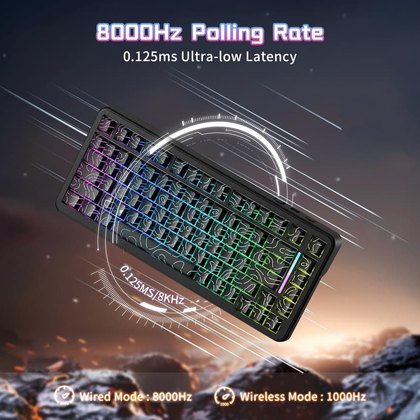 ATTACK SHARK X82PRO HE 75% Wireless Rapid Trigger Gaming Keyboard, Hall Effect Magnetic Switch Keyboard with 0.01mm RT Adjustable Actuation, 8Khz Polling Rate, Hot-Swap, RGB, for PC Gamer (Black) - 3