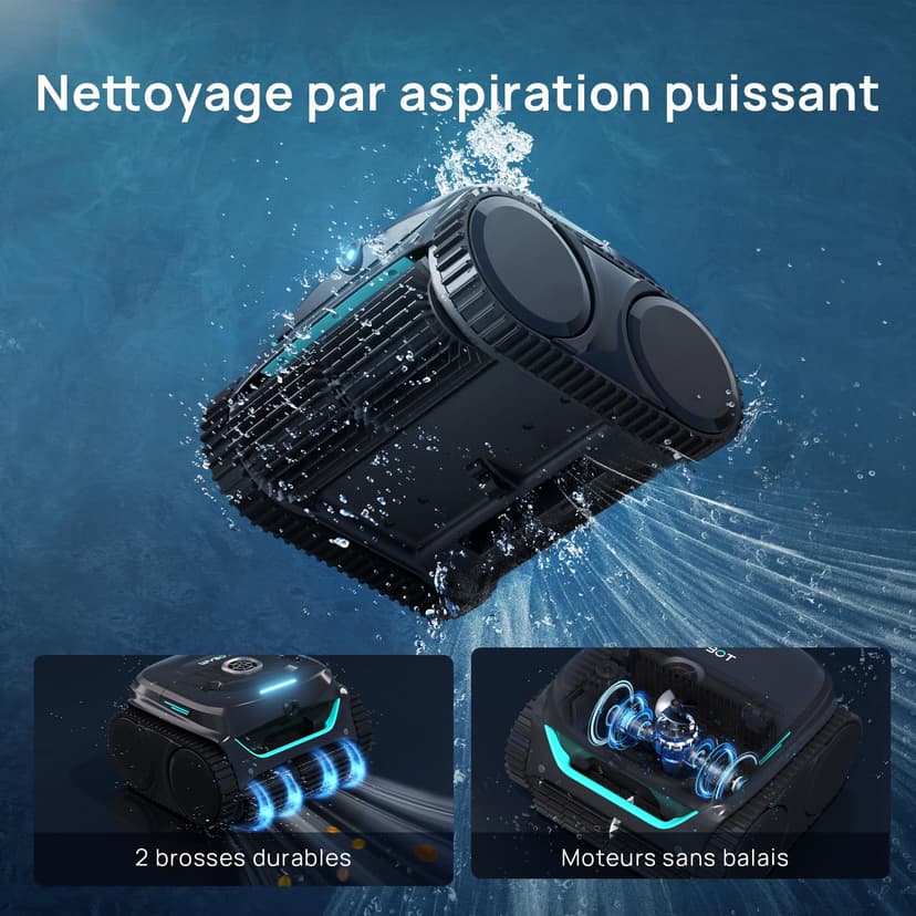 WYBOT (Nouveau Modèle) Robot Piscine sans Fil C2 Vision-A avec caméra IA, Filtration Ultra-Fine, Forte Aspiration, Nettoyage Fond/parois & Ligne d’Eau, Navigation Intelligente – NoirVertProfond - 4