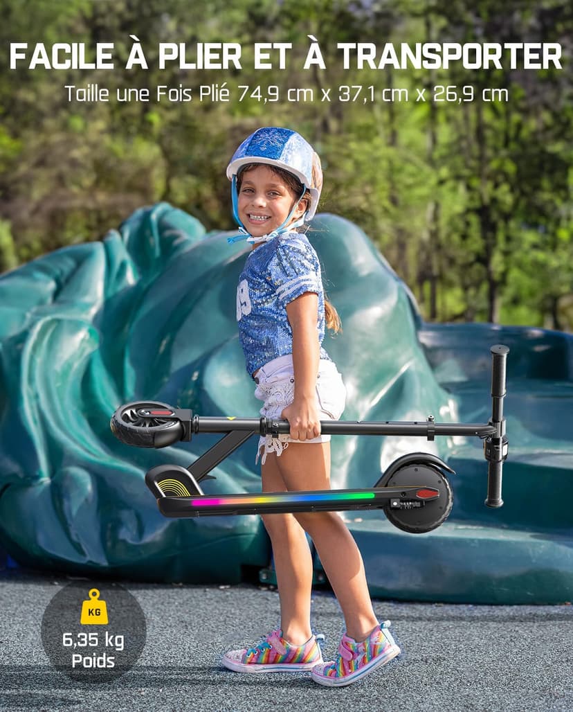 FanttikRide C9 Pro Trottinette Electrique Enfants 6-12 Ans, Lumières Arc-en-Ciel, Vitesses 8/13/16 km/h, Écran LED, Pliable, Hauteur Réglable, Autonomie 8 km, Seulement 6,4 kg, Noir - 5