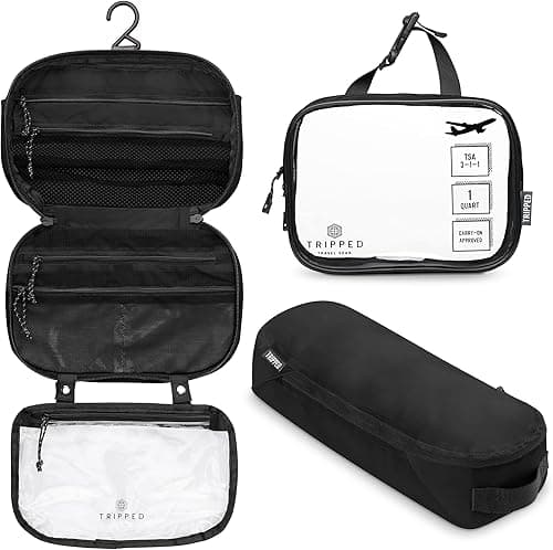 Toiletry Bag Kit Set: Hanging Travel Toiletry Bag + 311 TSA Cosmetic Liquid Bag + Ultralight Accessory Organizer Pouch, Black Ripstop, 3 Piece Toiletry Set