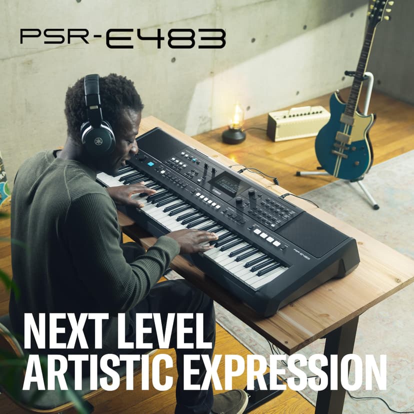 YAMAHA PSR-E483 Keyboard - Modern Portable Keyboard with 61 Touch Sensitive Keys, 860 Voices with 15 Super Articulation Lite, 345 Styles, Powerful Speaker and USB-C - Black - 4