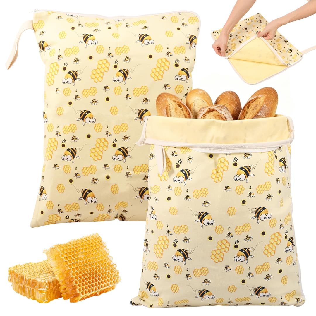 2 Pieces Beeswax Bread Bags 43cm×33cm, Reusable Bread Bag…