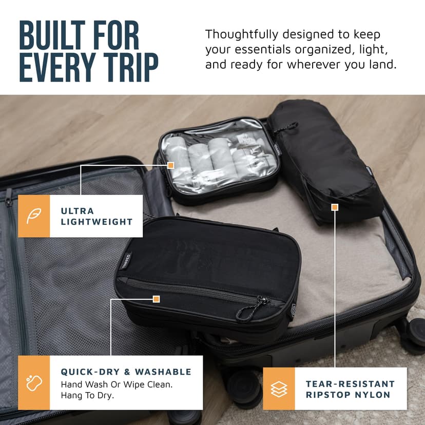 Toiletry Bag Kit Set: Hanging Travel Toiletry Bag + 311 TSA Cosmetic Liquid Bag + Ultralight Accessory Organizer Pouch, Black Ripstop, 3 Piece Toiletry Set - 2