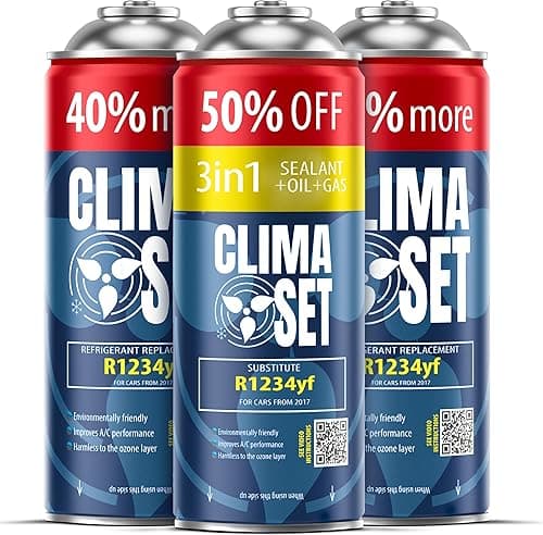 CLIMASET - 3-En-1 R 1234yf Recharge Climatisation, Huile, Produit Anti-Fuites XL et 2 X R1234yf XL - Kit de Recharge de Gaz pour Climatisation Automobile