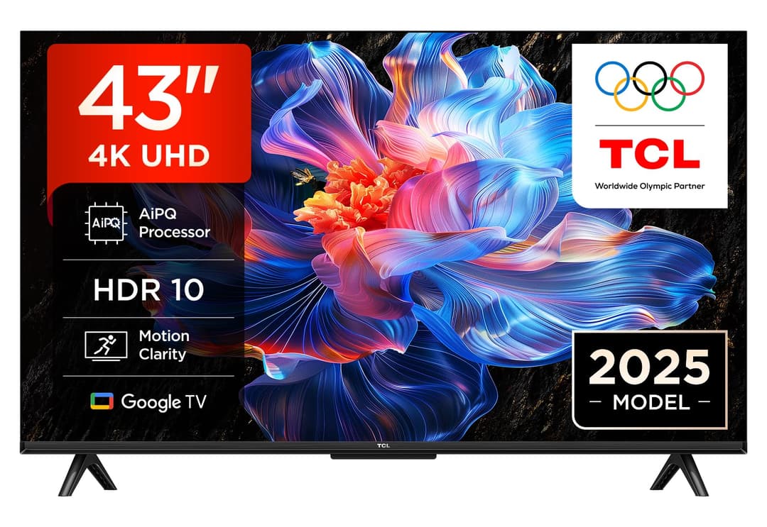 TCL 43V6C TV 43" 4K UHD Smart LED TV, 4K HDR, Google TV avec design sans bords (Dolby Audio, Motion Clarity, compatible avec Google Assistant et Alexa)