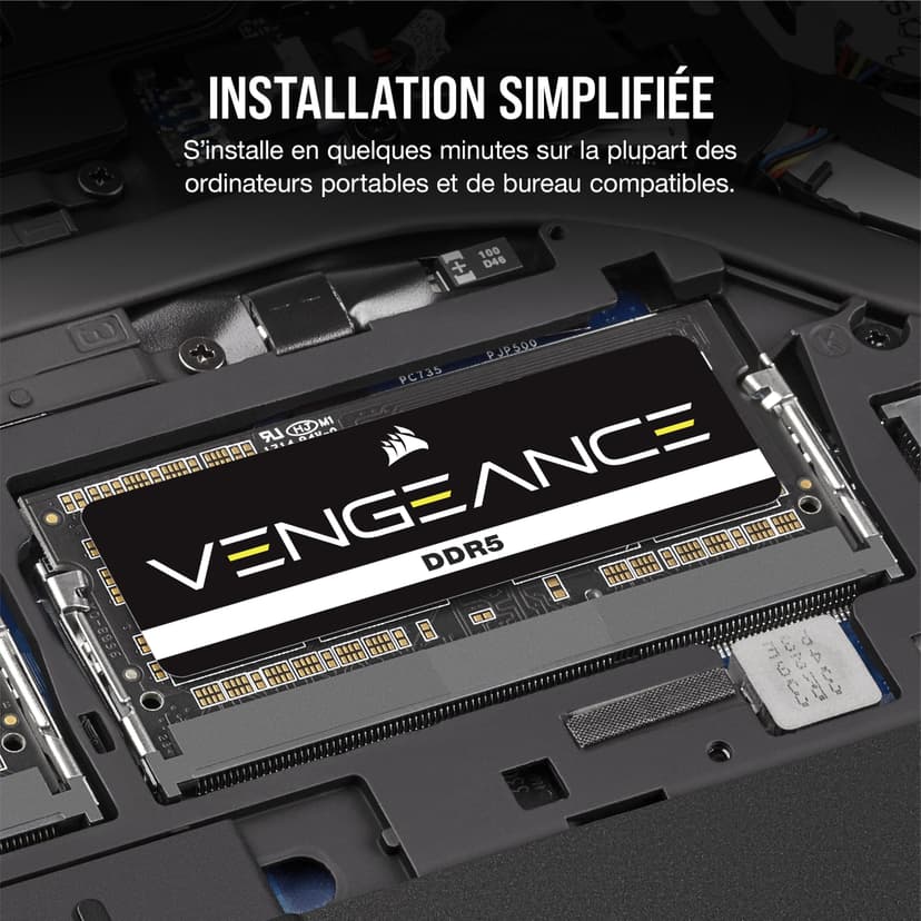 CORSAIR Vengeance SODIMM DDR5 RAM 32Go (1x32Go) Jusqu'à 4800MHz CL40-40-40-77 1.10V Intel XMP 3.0 Mémoire des Ordinateurs Portables – Noir (CMSX32GX5M1A4800C40) - 5