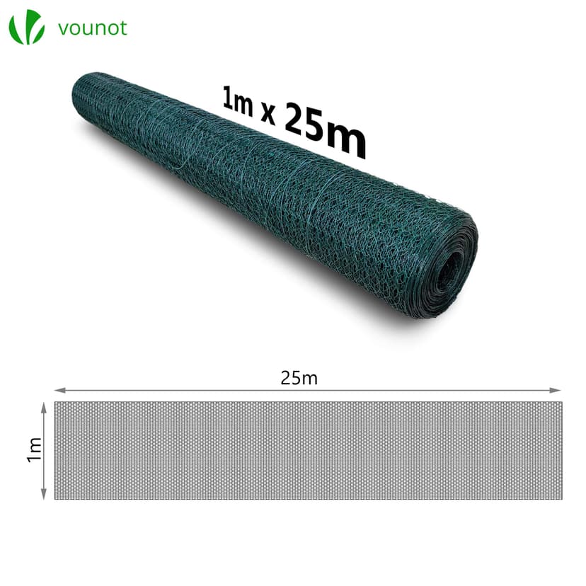 VOUNOT Chicken Wire Mesh Roll, PVC Coated Hexagonal Wire Mesh Fencing, Wire Poultry Netting, 1m x 25m, Hole Size: 25mm, Green - 7