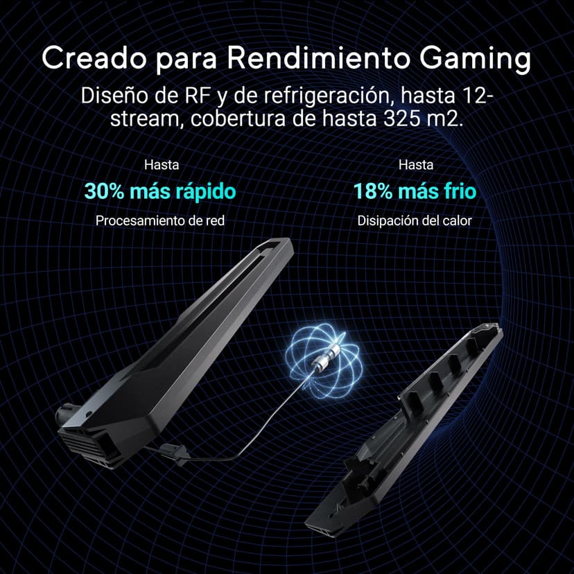 ASUS ROG GT-BE19000 - Routeur Gaming Wi-FI 7 - Tri-Bande - débit de 19Gb/s - Nouvelle Bande passante 320MHz & 4096-QAM, Double Port 10G, Triple accélérateur de Jeu, sécurité réseau Gratuite, AiMesh - 5