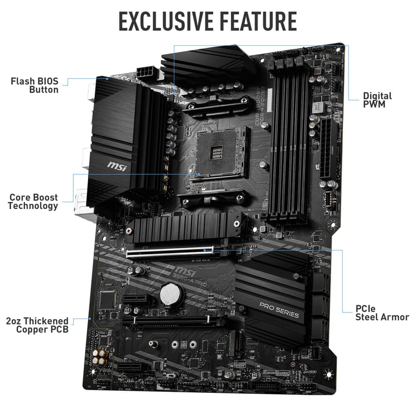 MSI B550-A PRO ProSeries Motherboard (AMD AM4, DDR4, PCIe 4.0, SATA 6Gb/s, M.2, USB 3.2 Gen 2, HDMI/DP, ATX) - 3