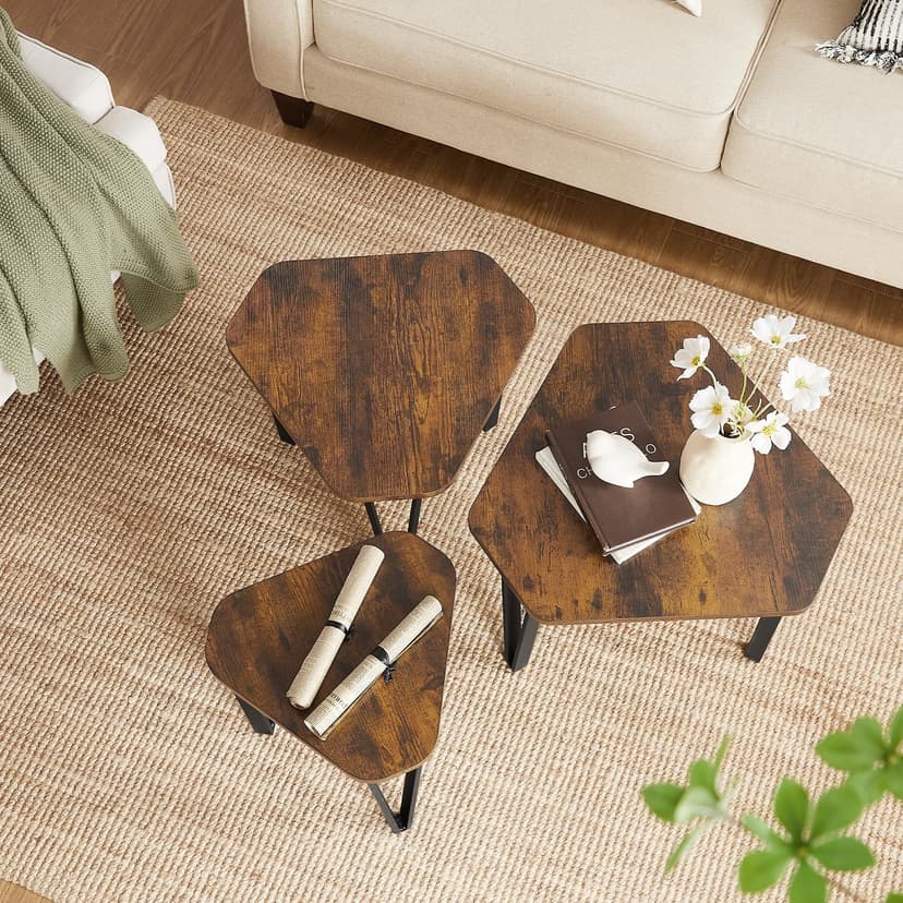 VASAGLE Nesting Coffee Table, Set of 3 End Tables for Living Room, Stacking Side Tables, Sturdy and Easy Assembly, Steel Frame, Industrial Style, Rustic Brown and Black LNT14BX - 6
