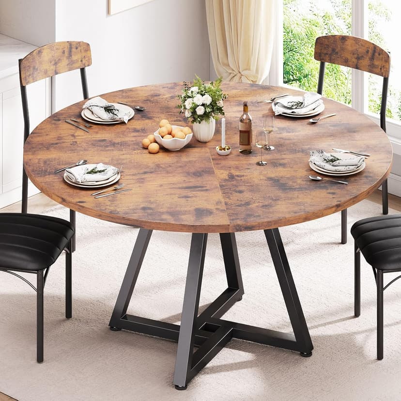 Jocoevol Round Kitchen Dining Table for 2-4 People, Circle Dinner Table with Metal Frame, Space Saving Wood Industrial Furniture (Vintage, 42 inch - 1