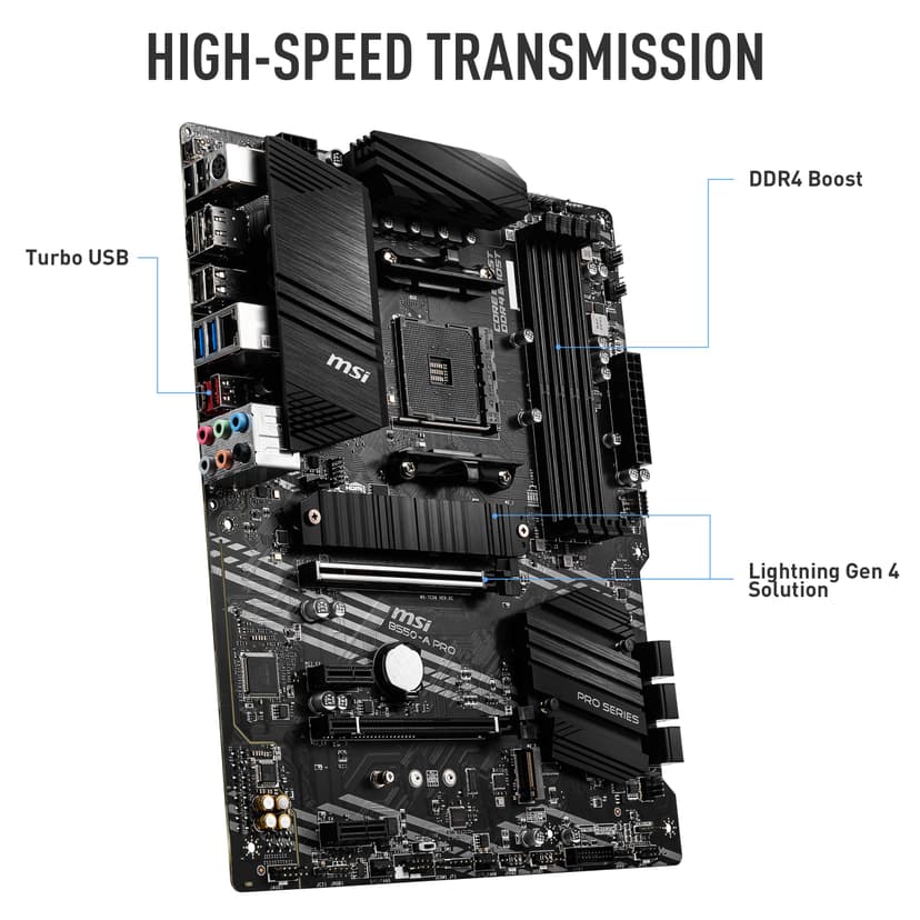MSI B550-A PRO ProSeries Motherboard (AMD AM4, DDR4, PCIe 4.0, SATA 6Gb/s, M.2, USB 3.2 Gen 2, HDMI/DP, ATX) - 4