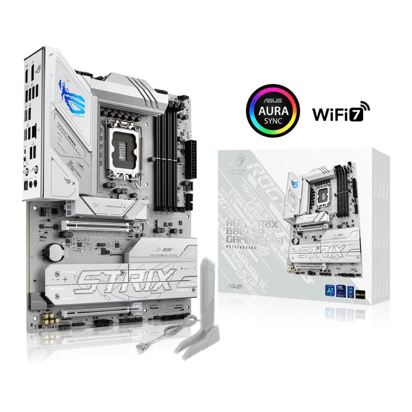 ASUS ROG Strix B860-A Gaming WiFi ATX motherboard, Advanced AI PC-ready, 14+1+2+1 power stages, DDR5 slots, PCIe 5.0, four M.2 slots, WiFi 7, AI Networking II, Aura Sync RGB lighting. - 7