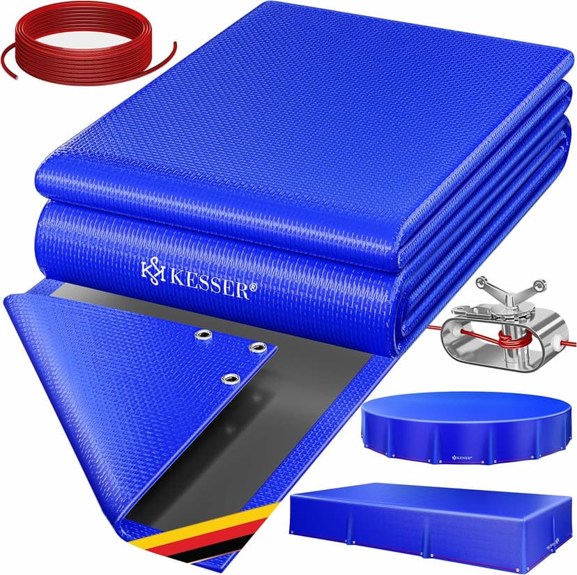 KESSER® Solar Pool Cover Pool Tarpaulin Rectangular 450 x 220 cm Pool Tarpaulin 200 g/m² PE Material Including Steel Cable + Rope Tensioner with Eyelets Solar Tarpaulin Cover UV-Resistant Weatherproof - 1
