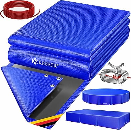 KESSER® Solar Pool Cover Pool Tarpaulin Rectangular 450 x 220 cm Pool Tarpaulin 200 g/m² PE Material Including Steel Cable + Rope Tensioner with Eyelets Solar Tarpaulin Cover UV-Resistant Weatherproof