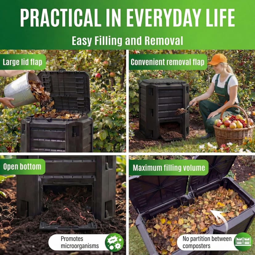DEUBA® 380L Garden Compost Bin | Composting Organic ECO Waste Converter Box | Recycling Bins | Cleaning Caddy | Food Waste Bin | Dog Food Bin | Worm Farm | Outdoor Compost Garden Storage Box | Black - 6