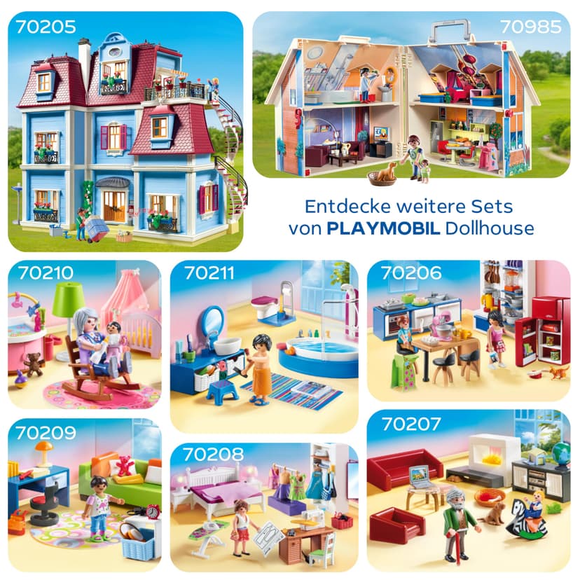 Playmobil 70985 Maison transportable - Dollhouse - avec Trois Personnages, Salle de Bains, Chambre, Salon et Cuisine - Tout équipée - La Maison Traditionnelle - s'ouvre s'emporte Partout - Dès 5 Ans - 7