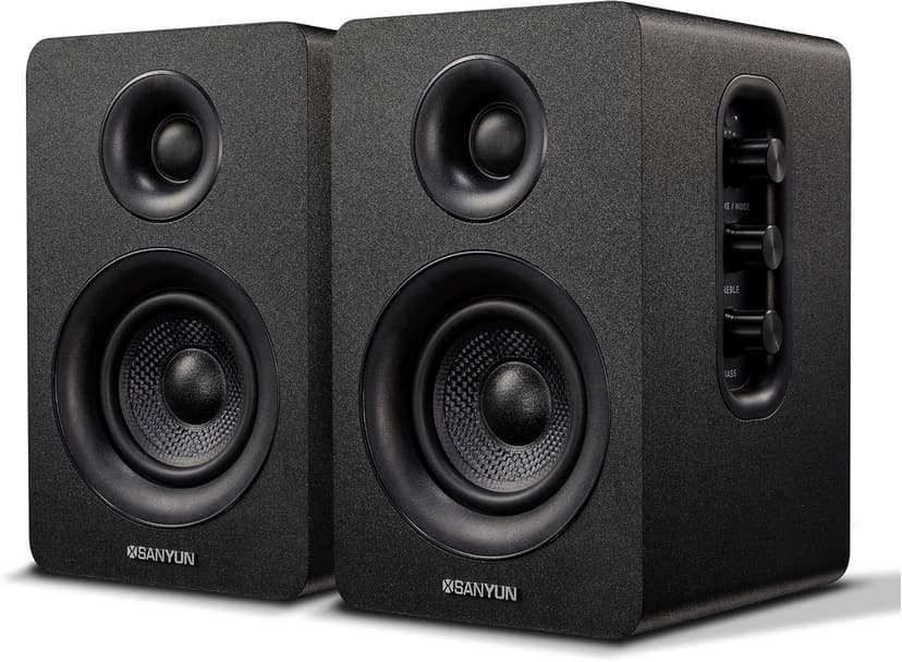 Sanyun SW208 3" Active Bluetooth 5.0 Bookshelf Speakers - 60W Carbon Fiber Speaker Unit - Built-in 24bit DAC - Dynamic 3D Surround Sound - 2.0 Computer PC Monitor Gaming Speakers (Pair, Black) - 1