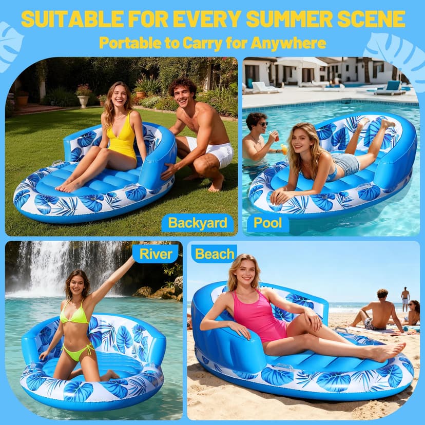 Luxfero Matelas Gonflable Piscine Adultes, 160 x 100 cm Bouée Gonflable Piscine avec Dossier, Matelas Piscine Gonflable avec Porte-Boisson et Porte-Téléphone, Piscine de Bronzage pour Plage et Jardin - 7