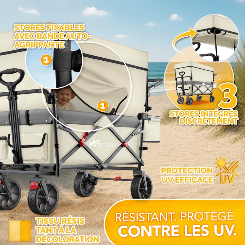 TRESKO® Chariot de courses pliable avec toit, compartiment réfrigéré et stores latéraux | Charrette à main pouvant supporter jusqu'à 150 kg | Chariot de transport avec pneus en caoutchouc plein et - 4