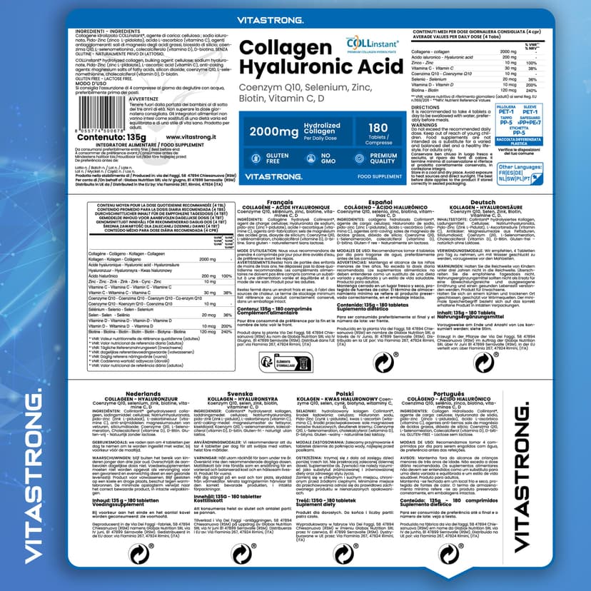 Collagen and Hyaluronic Acid 180 Tablets, 2000mg Hydrolyzed Collagen Quality COLLinstant with Biotin, CoQ10, Zinc, Selenium, Vitamin C & D, Collagen Supplements for Women and Men, Skin, Bones, Joints - 7