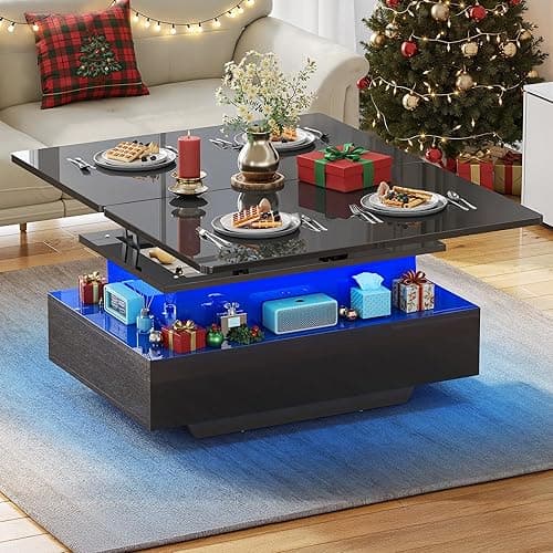 YITAHOME Table Basse Relevable Extensible, Haut Brillant …