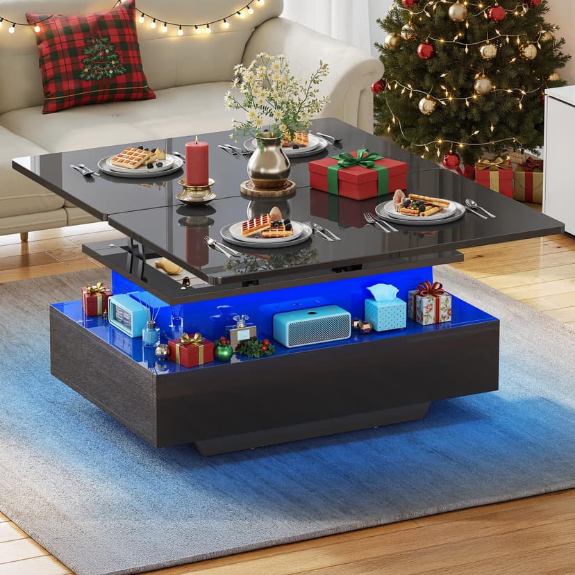 YITAHOME Table Basse Relevable Extensible, Haut Brillant … - 1