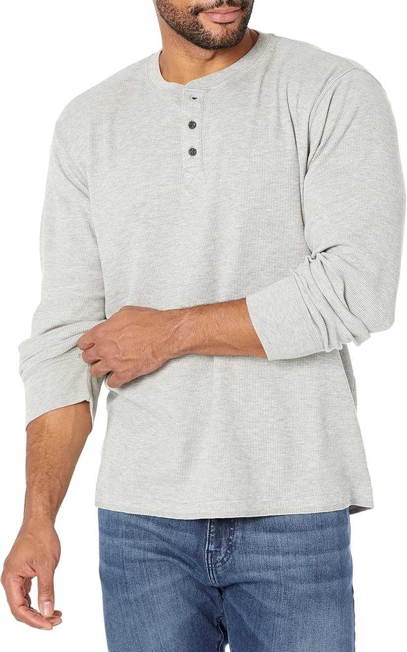 Wrangler Authentics Men's Long Sleeve Waffle Henley Shirt, Light Heather Gray, Medium - 1