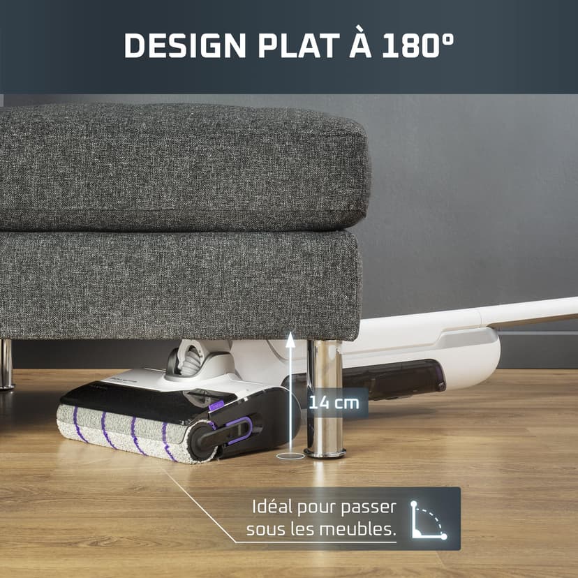 Rowenta X-Clean 10, Aspirateur Laveur sans Fil, Inclinable 180°, Auto-Nettoyage et séchage 65°C, 60min, pour tâches tenaces, Poils d’Animaux YY5785FE, Blanc - 7