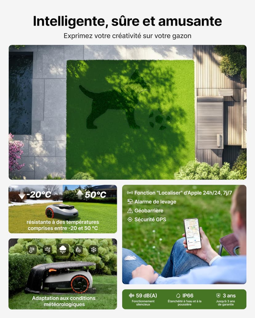 Segway Navimow i215 LiDAR Robot tondeuse pour 1500m² avec Garage M, pentes de 45%, LiDAR à semi-conducteurs et Vision, cartographie automatique, sans fil, sans antenne, 4G intégré (expédié séparément) - 7