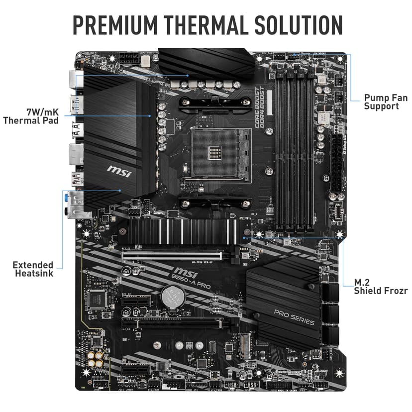 MSI B550-A PRO ProSeries Motherboard (AMD AM4, DDR4, PCIe 4.0, SATA 6Gb/s, M.2, USB 3.2 Gen 2, HDMI/DP, ATX) - 2