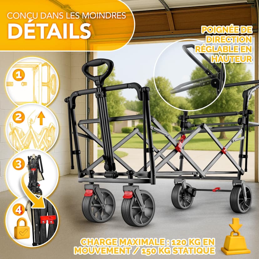 TRESKO® Chariot de courses pliable avec toit, compartiment réfrigéré et stores latéraux | Charrette à main pouvant supporter jusqu'à 150 kg | Chariot de transport avec pneus en caoutchouc plein et - 8