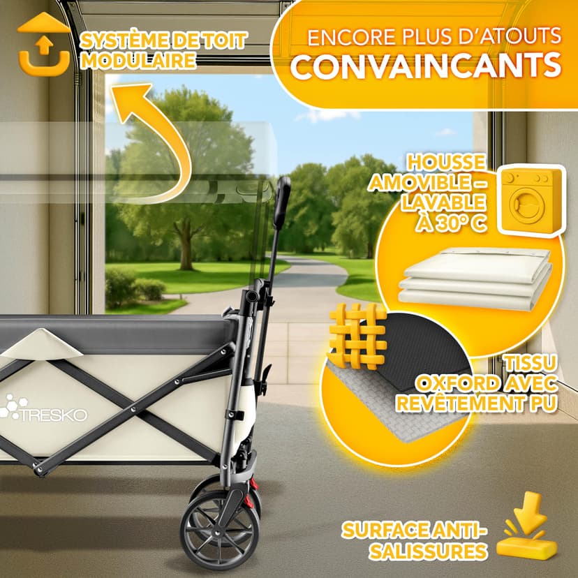 TRESKO® Chariot de courses pliable avec toit, compartiment réfrigéré et stores latéraux | Charrette à main pouvant supporter jusqu'à 150 kg | Chariot de transport avec pneus en caoutchouc plein et - 5