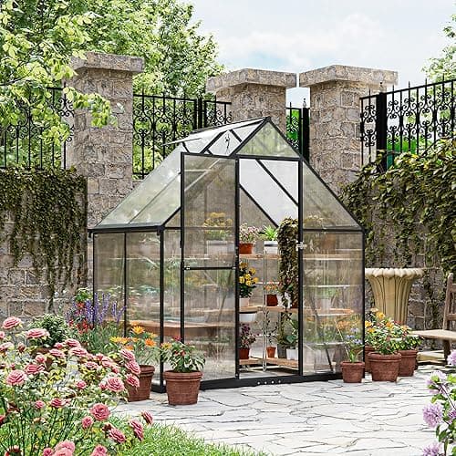 ALAULM 6 x 4ft Polycarbonate Greenhouse, Large Walk-in Ga…