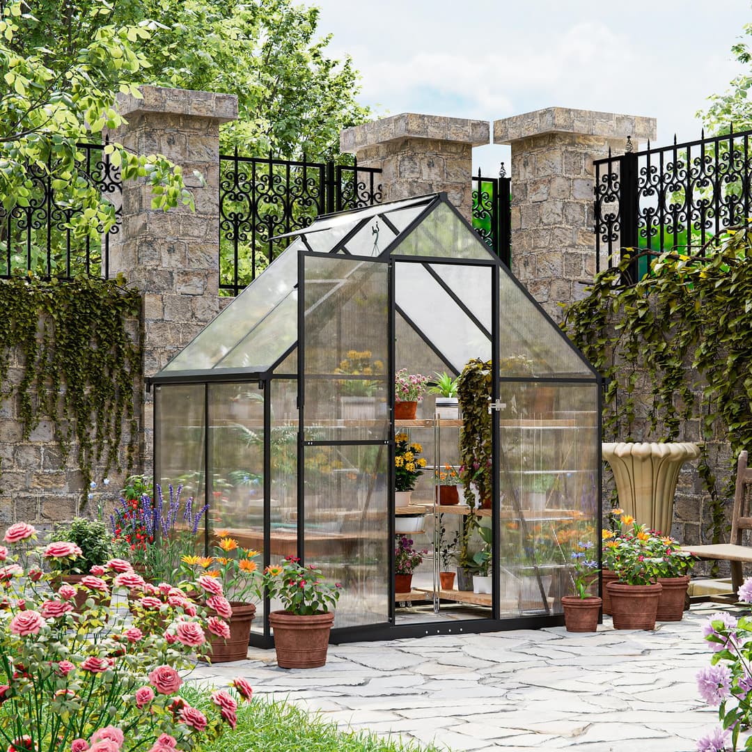 ALAULM 6 x 4ft Polycarbonate Greenhouse, Large Walk-in Ga…