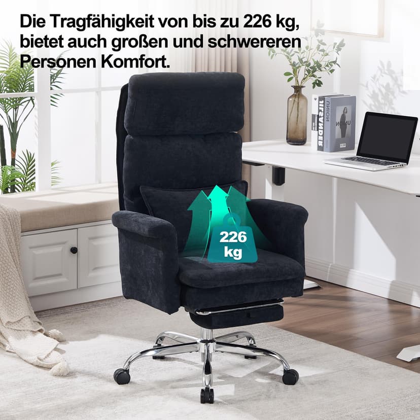 UEV Ergonomic Office Chair with Footrest up to 226 kg, Folding Armrests, Thick Seat Padding, Adjustable Headrest, Desk Chair for Tailor Seat, Computer Chair, Swivel Chair, Home Office, Black - 6