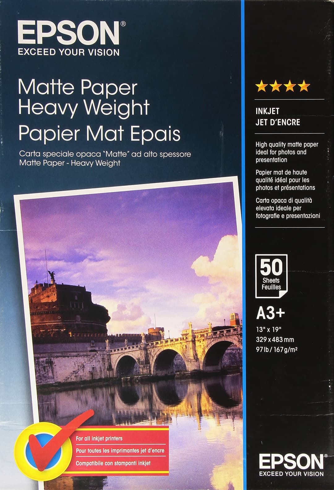 EPSON Matte heavyweight paper inktjet 167g/m2 A3+ (Pack of 50 sheets)