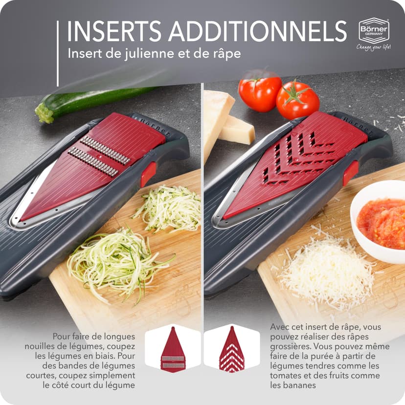 Coupe-Légumes Börner Vital (Profi Set) • 12 Styles de Coupe • Mandoline en Acier Inoxydable • Coupe Légumes avec Fonction Assaisonnement • Pour couper en Tranches, Juliennes, Dés - 5
