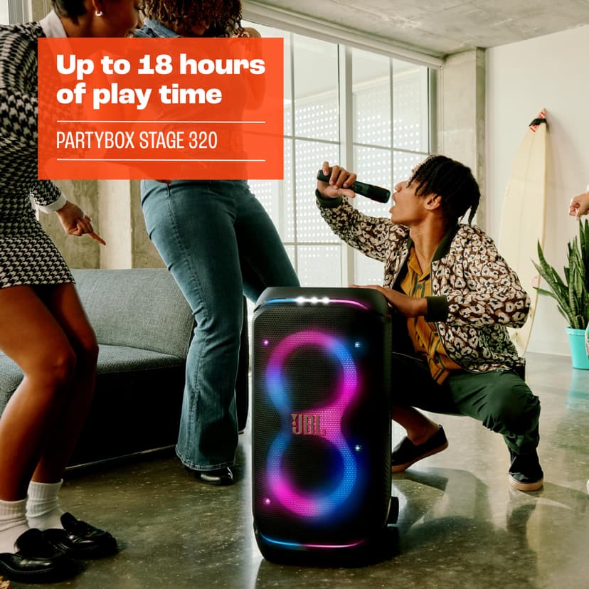 JBL PartyBox Stage 320 Portable Bluetooth Party Speaker with Wheels and Telescopic Handle, Pro Sound, Splashproof Design, Light Show, AI Sound Boost, 18-Hour Playtime, Black, EU Plug (Type C) - 5