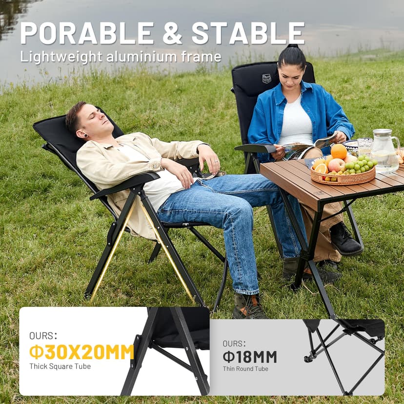TIMBER RIDGE Camping Chairs for Adults Heavy Duty, Oversized Folding Garden Chair, High Back Outdoor Chair Luxury for Caravan Dining Beach Picnic, Adjustable 4-Position, Support 150kg, Black - 2