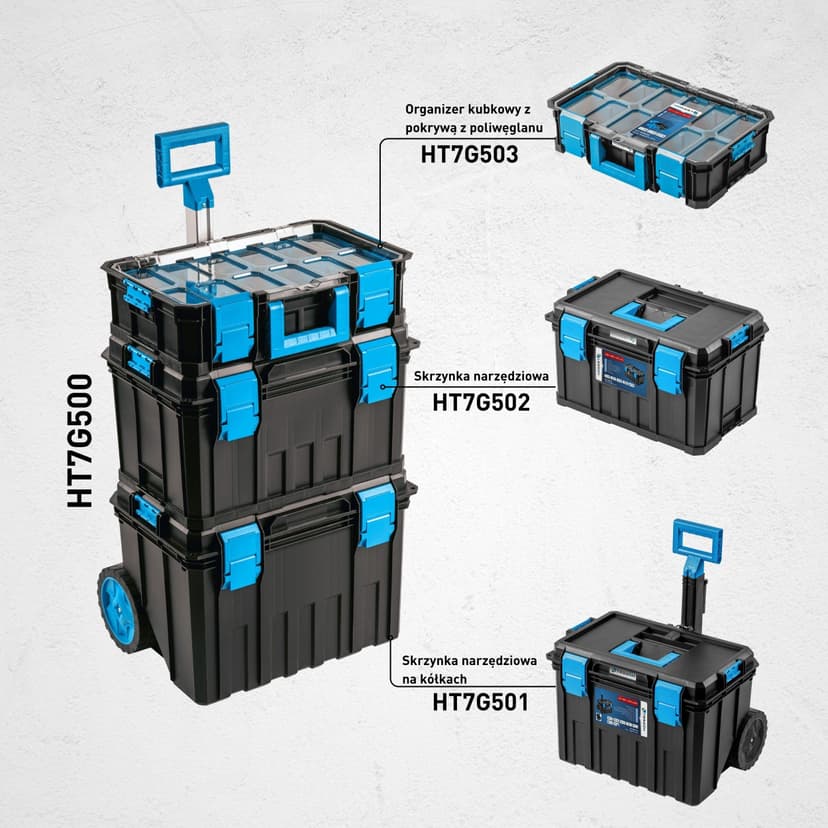 Högert Technik - HT7G501 Tool Box on Wheels, Load Capacity up to 50 kg, Practical and Spacious, Resistant to Damage, Dustproof, Robust ABS Clasps, Modular Construction - 9
