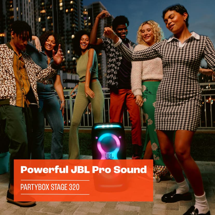JBL PartyBox Stage 320 Portable Bluetooth Party Speaker with Wheels and Telescopic Handle, Pro Sound, Splashproof Design, Light Show, AI Sound Boost, 18-Hour Playtime, Black, EU Plug (Type C) - 4