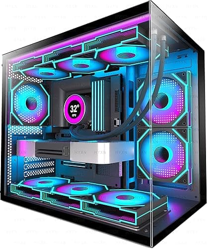 H3 ATX PC Case - Pre-Installed 6 Infinity Mirror PWM ARGB Fans, Compact ATX Dual Chamber Mid Tower Gaming PC Case, with Type-C 3.2 (Black, H3)